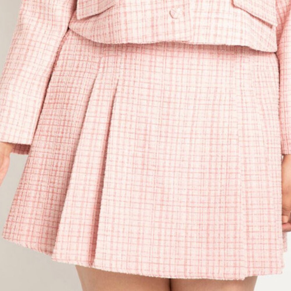Plus Size Tweed Pleated Mini Skirt